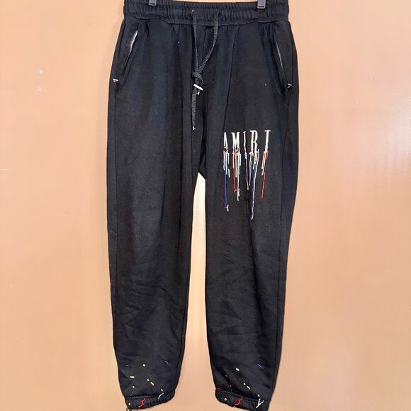 Amiri Embroidered Paint Drip Core Logo Sweatpants Black Men's - Size Medium - Picture 1 of 12